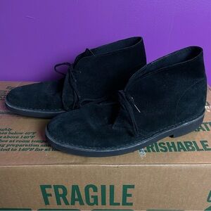 🏜️ CLARKS ORIGINALS minimalist black suede desert chukka boots US 11 🏜️